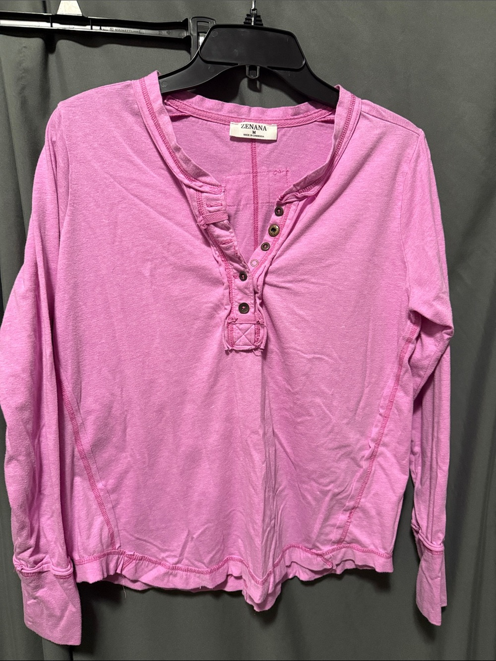 Zenana Outfitters Light Pink Long-Sleeve Henley Top